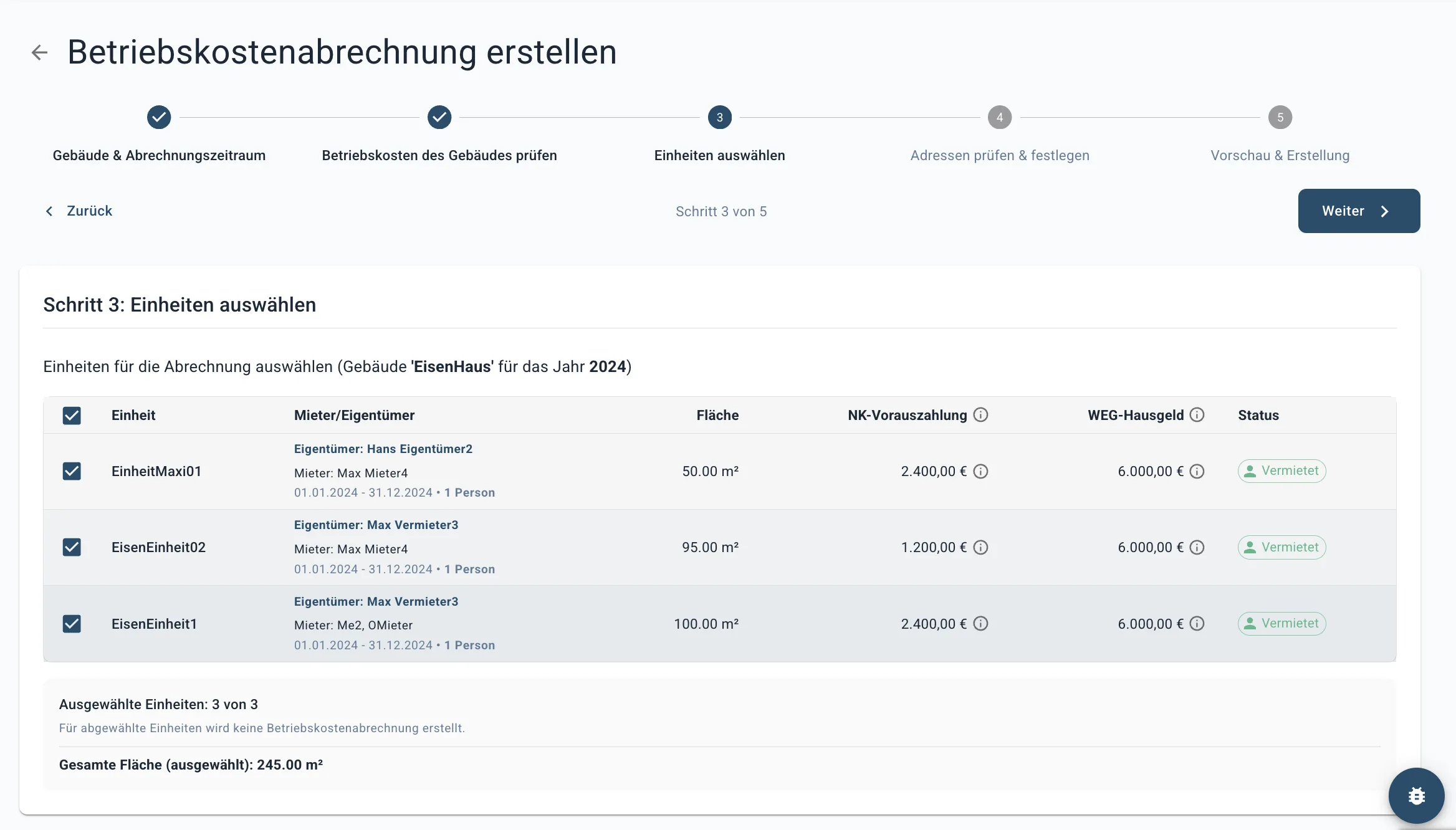 Nebenkostenabrechnung in Minuten