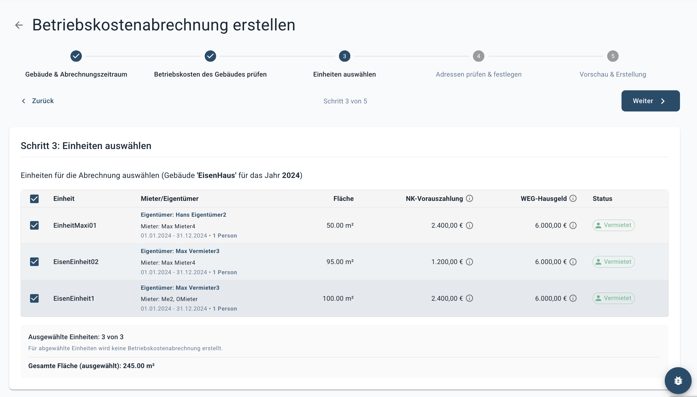 Nebenkostenabrechnung in Minuten