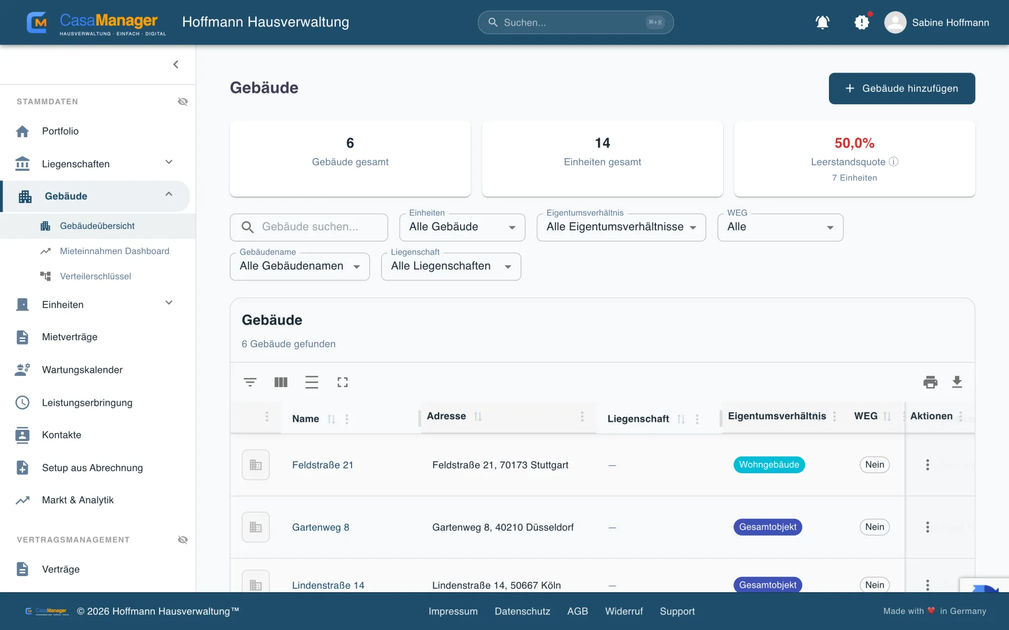 Übersicht der Hausverwaltungssoftware in CasaManager