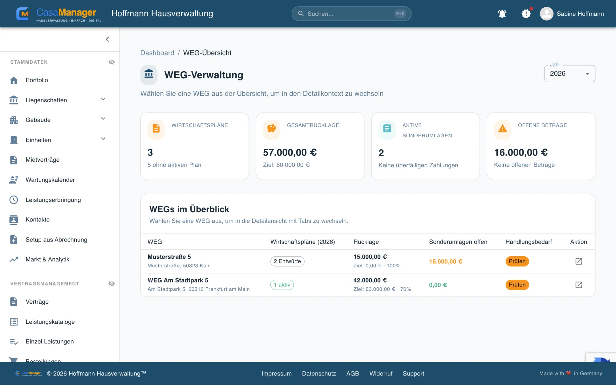 WEG-Einheit und Hausgeld in CasaManager
