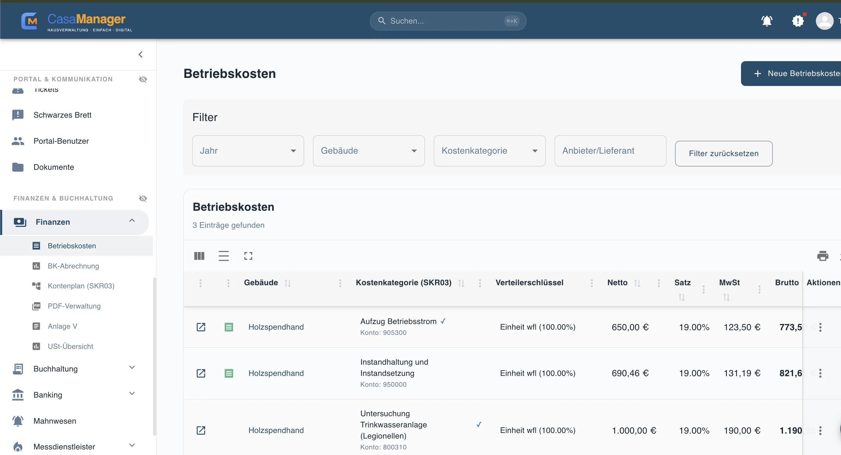 Übersicht der Hausverwaltungssoftware in CasaManager