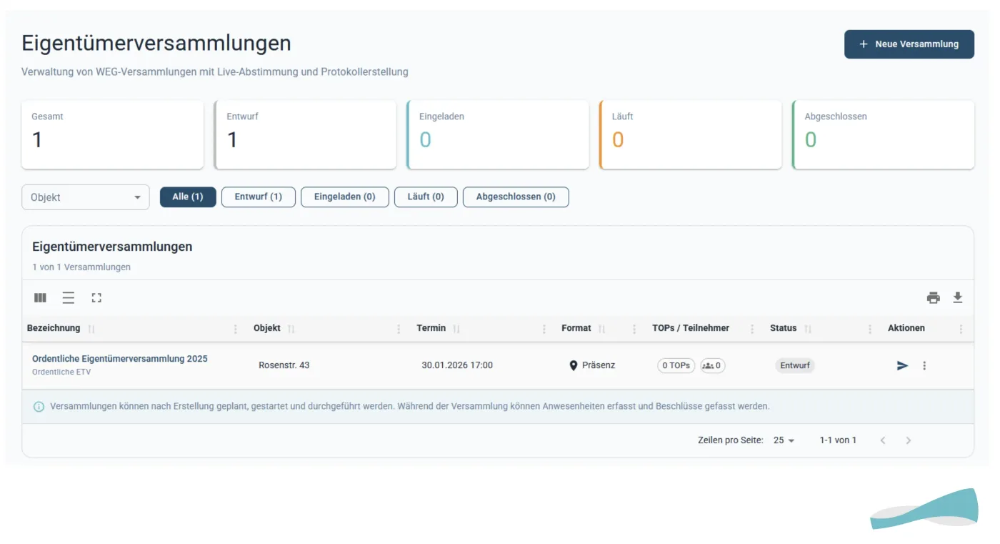 CasaManager Dashboard – Hausverwaltungssoftware für WEG und Mietverwaltung online (zum Vergrößern aktivieren)